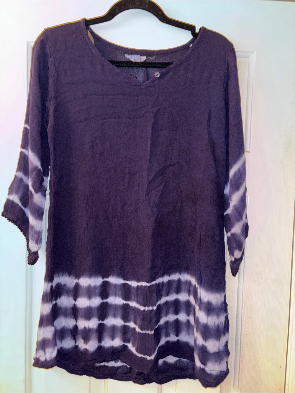 Women's Blue Tie-Dye Tunic Top - Lightweight Casual Scoop Neck L EUC